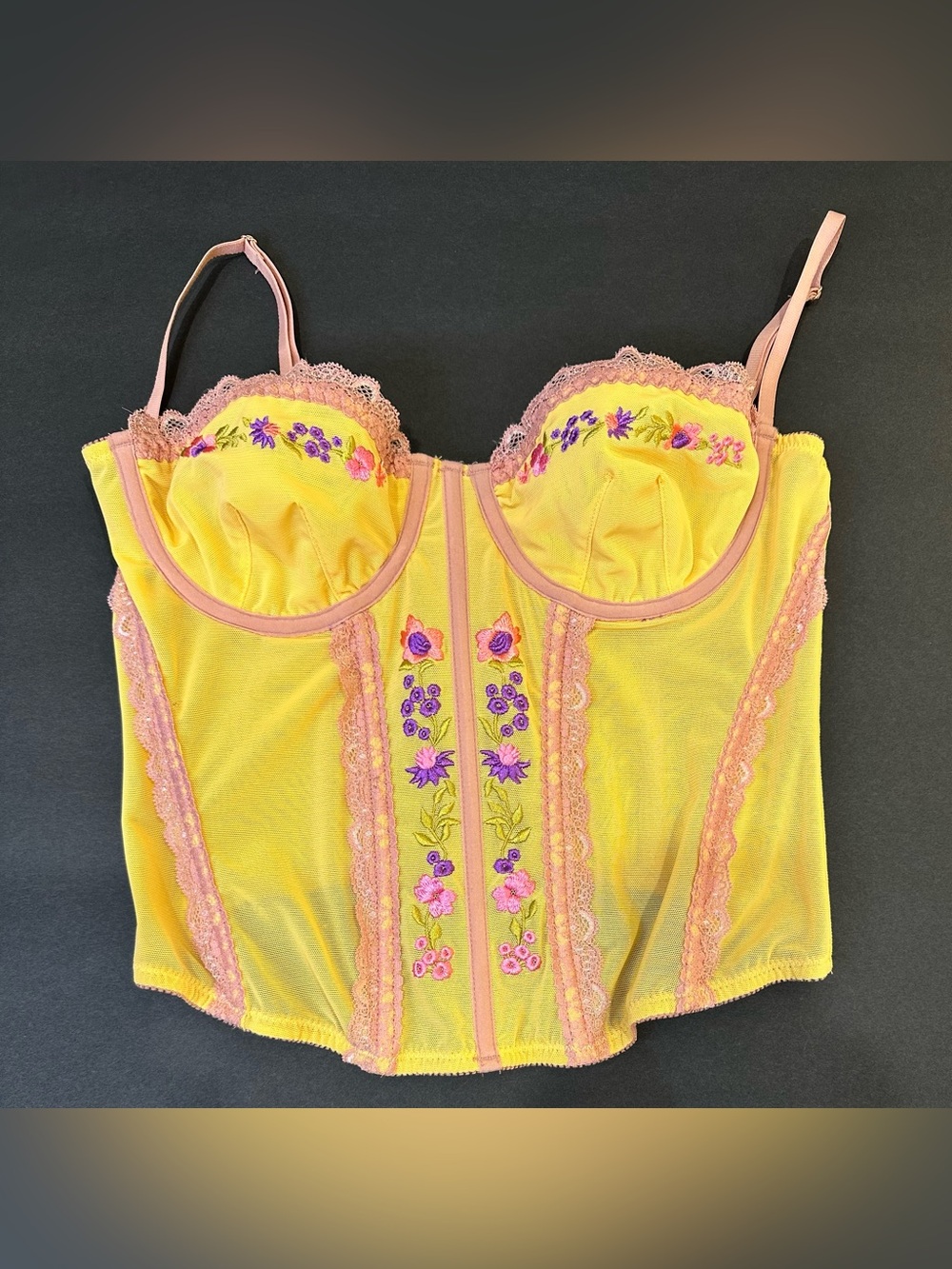 Urban Outfitters Out From Under Modern Love Yellow Embroidered Corset Large